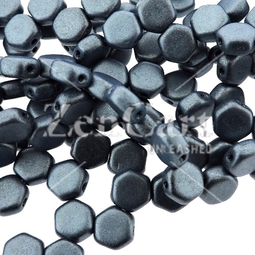 Czech Glass Honeycomb Beads 2-Hole 6mm 30 Pcs Jet Mtlc Suede Blu - Click Image to Close