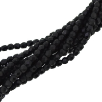 Fire Polished Faceted 3mm Round Beads 50pcs - Matte Jet Black
