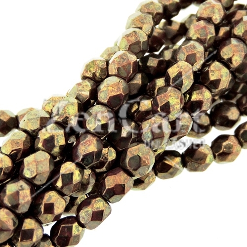 Fire Polished Faceted 4mm Round Beads 100pcs - Picasso Red Brz - Click Image to Close