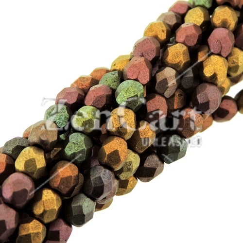 Fire Polished Faceted 4mm Round Beads 100pcs - Mat Mtlc Bnz Iris - Click Image to Close
