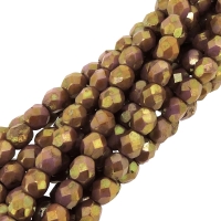 Fire Polished Faceted 4mm Round Beads 100pcs - Opq Rose/Gold