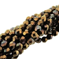 Fire Polished Faceted 4mm Round Beads 100pcs - Jet Bronze Vega