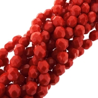 Fire Polished Faceted 6mm Round Beads 6"str - Opaque Red