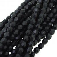 Fire Polished Faceted 6mm Round Beads 6"str - Matte Black