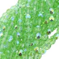 Fire Polished Faceted 6mm Round Beads 6"str - Peridot AB