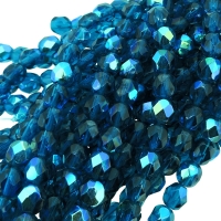 Fire Polished Faceted 6mm Round Beads 6" str - Capri Blue AB