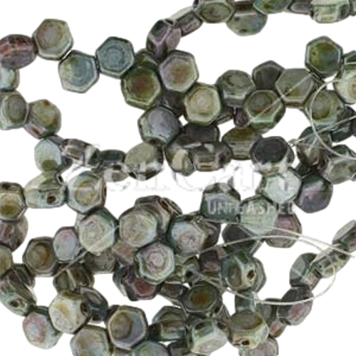 Czech Glass Honeycomb Beads 2-Hole 6mm 30 Pcs Chalk Lazure Blue - Click Image to Close