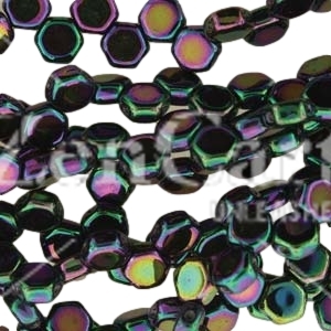 Czech Glass Honeycomb Beads 2-Hole 6mm 30 Pcs Jet Purple Iris - Click Image to Close