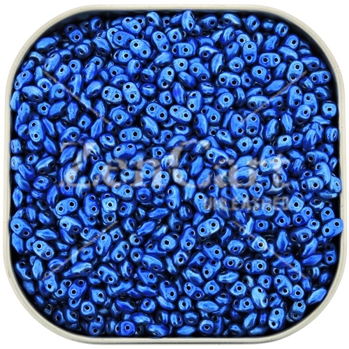 Czech MiniDuo Two-hole Beads 4x2mm Metalust Crown Blue 8g - Click Image to Close