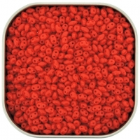 Czech MiniDuo Two-hole Beads 4x2mm Opaque Coral Red 8g