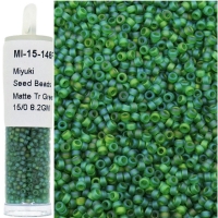 Miyuki Round Seed Beads 15/0 Matte Tr Green AB 8.2GM