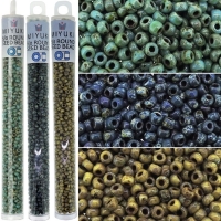 Miyuki Seed Beads Size 8/0 Picasso Seafoam, Montana, Brown-tan