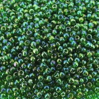Seed Beads Round Size 11/0 28GM Trans Rainbow Green