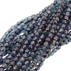  Fire Polished Faceted 3mm Round Beads 50pcs - Luster Denim Blue 