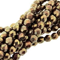 Fire Polished Faceted 4mm Round Beads 100pcs - Picasso Red Brz