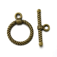 Toggle Clasps Round Antique Bronze 22x17mm, 10 Sets
