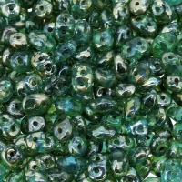 Czech SuperDuo Two-hole Beads 5x2.5mm Aqua Rembrandt 22GM