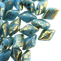 GemDUO 2-Hole beads 8x5mm 10GM - Gold Splash Turquoise Blue