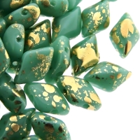 GemDUO 2-Hole beads 8x5mm 10GM - Gold Splash Opq Turquoise Green
