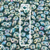Czech MiniDuo Two-hole Beads 4x2mm Nebula Turq Green 8g