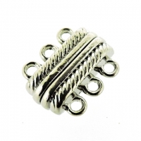 Magnetic Clasp 3-strand,18x15x7mm, hole 2mm, Silver, 2 Sets