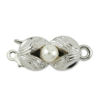Upper Clasp Floral Pattern Imitation Pearl Rhodium Plated