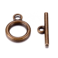 Toggle Clasps Round Antique Bronze 18x15x2mm, 20 Sets