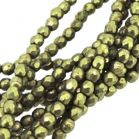 Fire Polished Faceted 2mm Round Beads 50pcs - CT SM Gold Lime