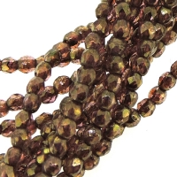 Fire Polished Faceted 2mm Round Beads 50pcs - Rose / Gold Topaz