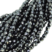 Fire Polished Faceted 3mm Round Beads 50pcs - Hematite
