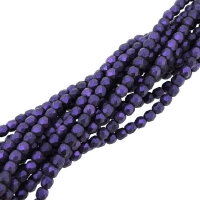 Fire Polished Faceted 3mm Round Beads 50pcs - Mtlc Suede Purple