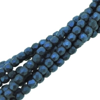 Fire Polished Faceted 3mm Round Beads 50pcs - Mtlc Suede Blue