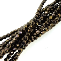 Fire Polished Faceted 3mm Round Beads 50pcs - Golden Topaz Mtlc