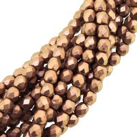 Fire Polished Faceted 3mm Round Beads 50pcs - Matte Mtlc Copper