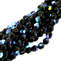 Fire Polished Faceted 4mm Round Beads 100pcs - Jet Black AB