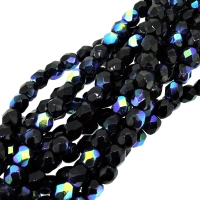 Fire Polished Faceted 4mm Round Beads 100pcs - Jet Black AB