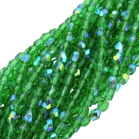 Fire Polished Faceted 4mm Round Beads 100pcs - Emerald AB