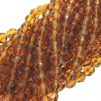 Fire Polished Faceted 6mm Round Beads 6"str - Dark Topaz