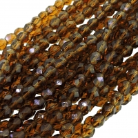 Fire Polished Faceted 6mm Round Beads 6"str - Smoky Topaz