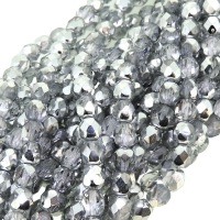 Fire Polished Faceted 6mm Round Beads 6"str - Silver 1/2 Coat
