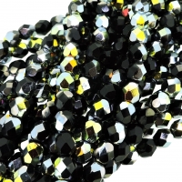 Fire Polished Faceted 6mm Round Beads 6"str - Jet Marea