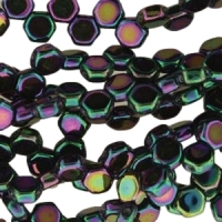 Czech Glass Honeycomb Beads 2-Hole 6mm 30 Pcs Jet Purple Iris