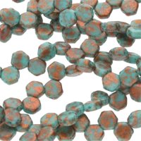 Czech Glass Honeycomb Beads 2-Hole 6mm 30 Pcs Copper Splash Turq