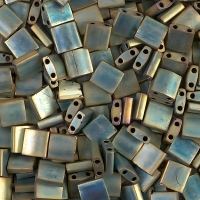 Miyuki Tila Beads 5mm 2-hole Square Matte Metallic Green Iris
