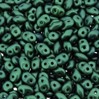 Czech SuperDuo Two-hole Beads 5x2.5mm Pearl Shine Dark Green