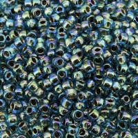 Seed Beads Round Size 8/0 Gold Lined Rainbow Aqua 28GM 8-995