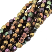 Fire Polished Faceted 3mm Round Beads 50pcs - Mt Mtlc Bronze Irs