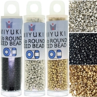 Miyuki Round Seed Beads 15/0 Galvanized Silver, Gold, Black