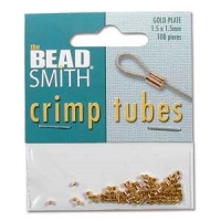 BeadSmith Crimp Tubes 1.5x1.5mm, 100pcs, Gold Plated