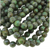 Round Druk Czech Beads 6mm Fern and Green w/ Picasso Finish